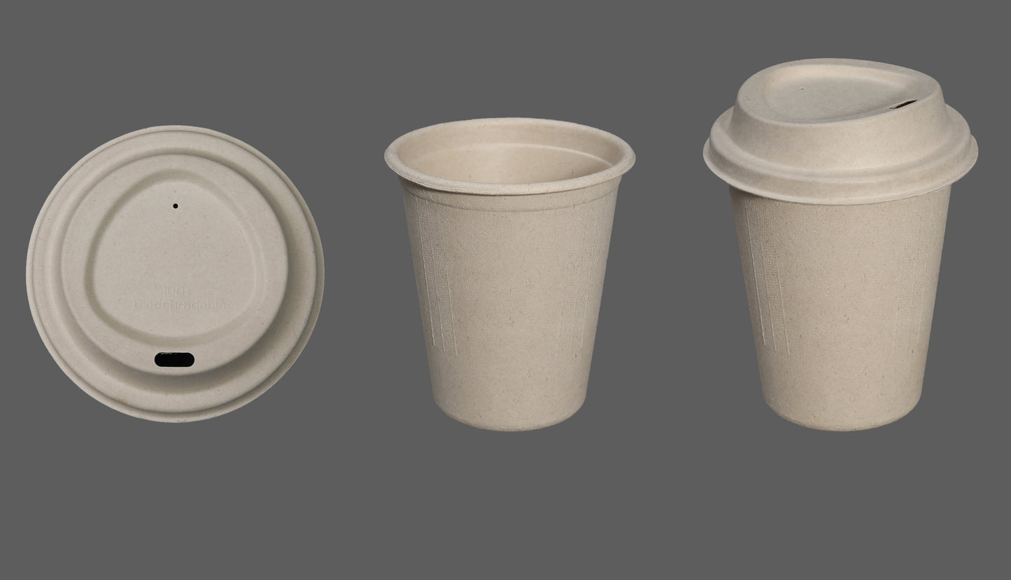 12 OZ CUP-Disposable Biodegradable Bagasse Fiber coffee cups(Natural/White Color) 1000pcs lid not include