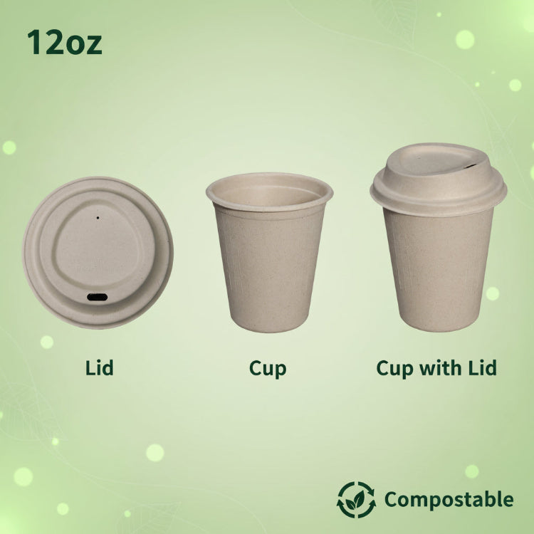 12oz natural compostable coffee cup with lid
