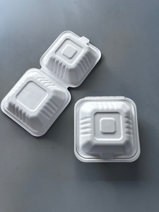 450ml 6 Inch Biodegradable & Compostable Sugarcane Bagasse Burger Lunch Boxes Customized