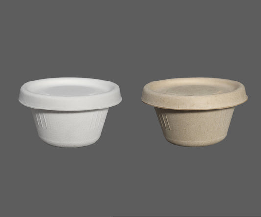2 Oz Disposable Biodegradable Sugarcane Sauce Pots Bagasse Pulp Sauce Bowls (not include the lids)