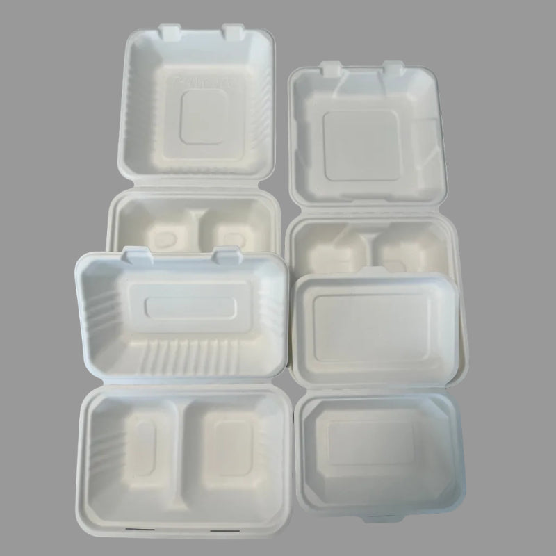 800ml Eco Biodegradable Disposable Lunch Box Sugarcane Bagasse Pulp Food Paper Box