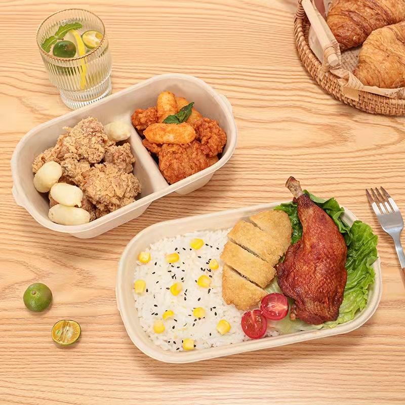 Quick Delivery Eco-friendly Disposable Bagasse Pulp Round Food Container with Lid Biodegradable Take Away Lunch Plates