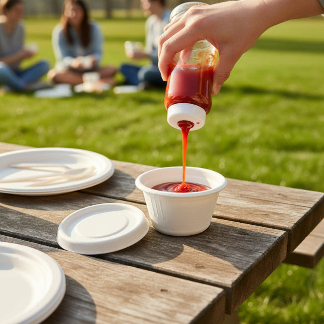 Eco-friendly party--sugarcane bagasse sauce cup with lid,plates