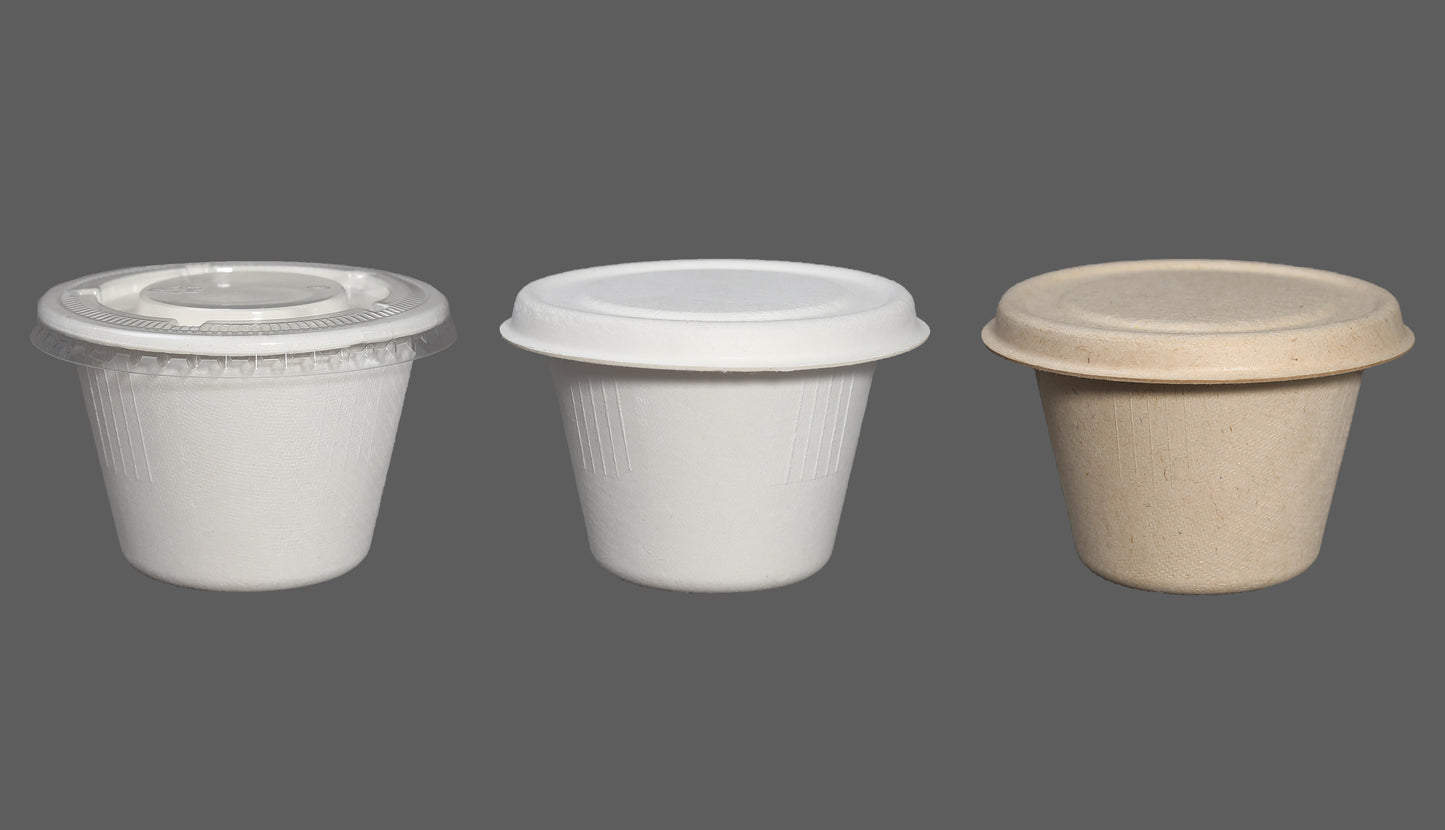 2 Oz Disposable Biodegradable Sugarcane Sauce Pots Bagasse Pulp Sauce Bowls