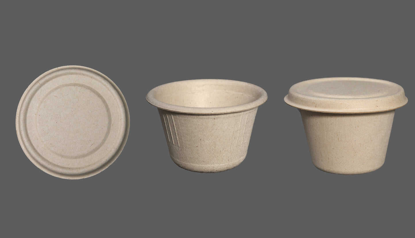 2 Oz Disposable Biodegradable Sugarcane Sauce Pots Bagasse Pulp Sauce Bowls