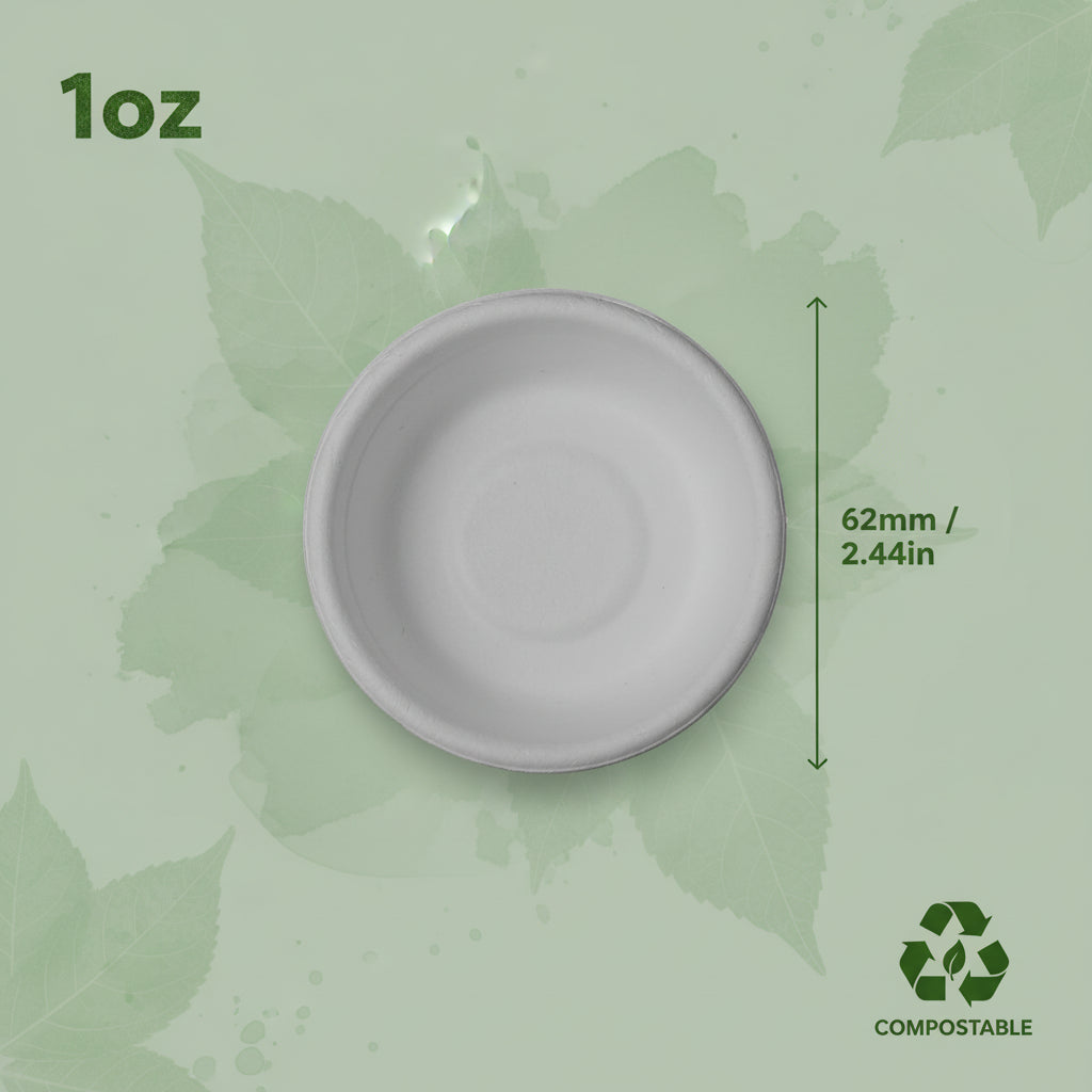A 1oz compostable cup,Mouth diameter of the cup: 2.44 in