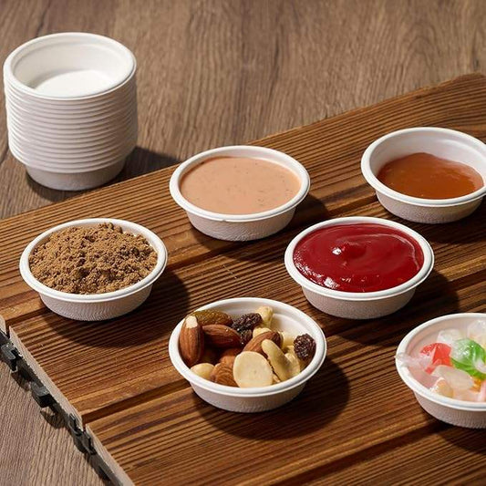100% Compostable 1oz Sugarcane Cups Mini Cups for Dipping Sauce Yogurt Dessert Bulk Available
