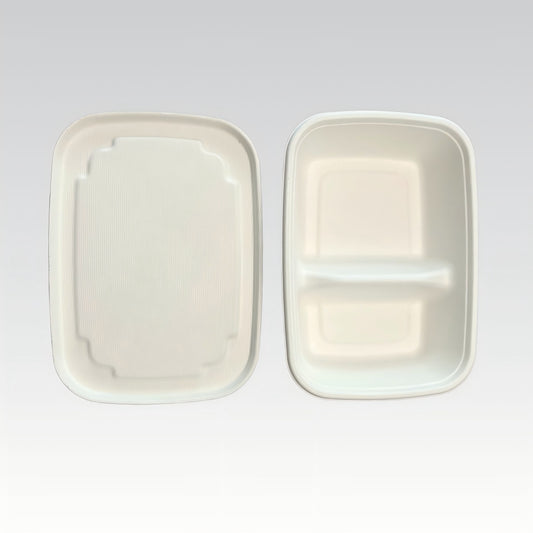 750ml 1/2 Compartment Bagasse Meal Box Biodegradable Disposable Bagasse Food Container with Lid for Takeaway