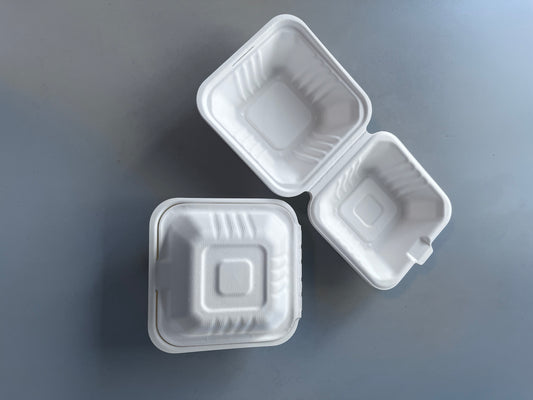 450ml 6 Inch Biodegradable & Compostable Sugarcane Bagasse Burger Lunch Boxes Customized