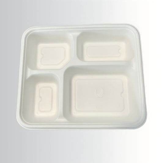 OEM Service Custom Compostable Sugarcane Bagasse 4-Compartment Food Trays Deep