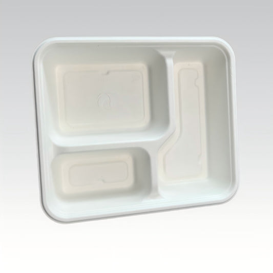 Free Sample Disposable Bagasse 3-Compartment Plate with Lid Compostable Biodegradable Food Grade Lunch Plate