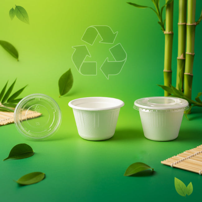 Bagasse Cup Lid 4oz Biodegradable and Compostable Sugarcane Pulp Sauce Cup Lid