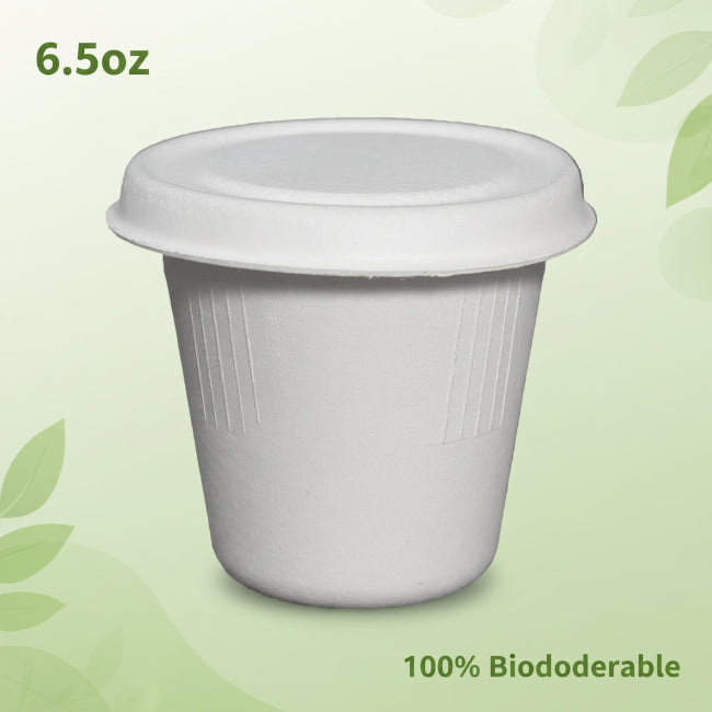 A 6.5oz white eco-friendly cup