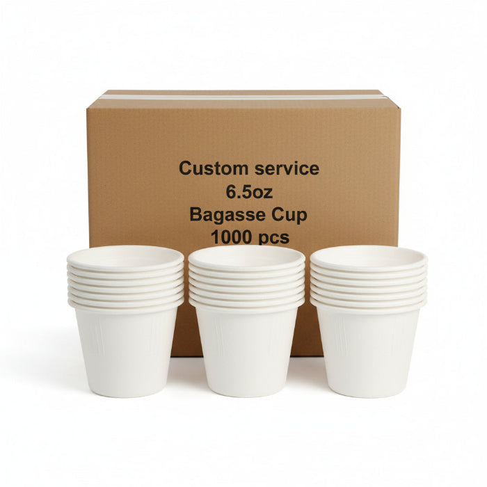 6.5oz Bagasse cups with a carton，provide custom service，MOQ 1000 units