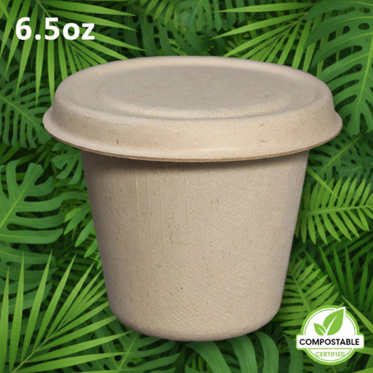 A 6.5oz natural biodegradable sugarcane cup