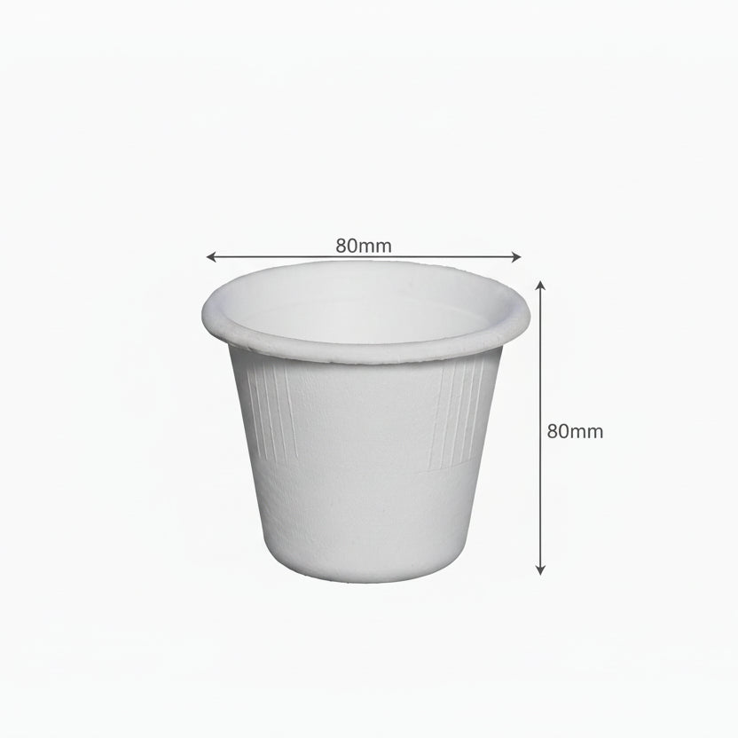A 6.5oz sugarcane cup，Cup mouth diameter: 80mm, cup height: 80mm