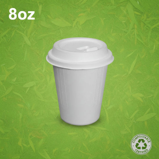 An 8oz compostable cup