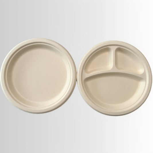 Compostable 3 Div Compartments Biodegradable Eco-Friendly Recyclable Food Grade Disposable Sugarcane Pulp Paper Plate