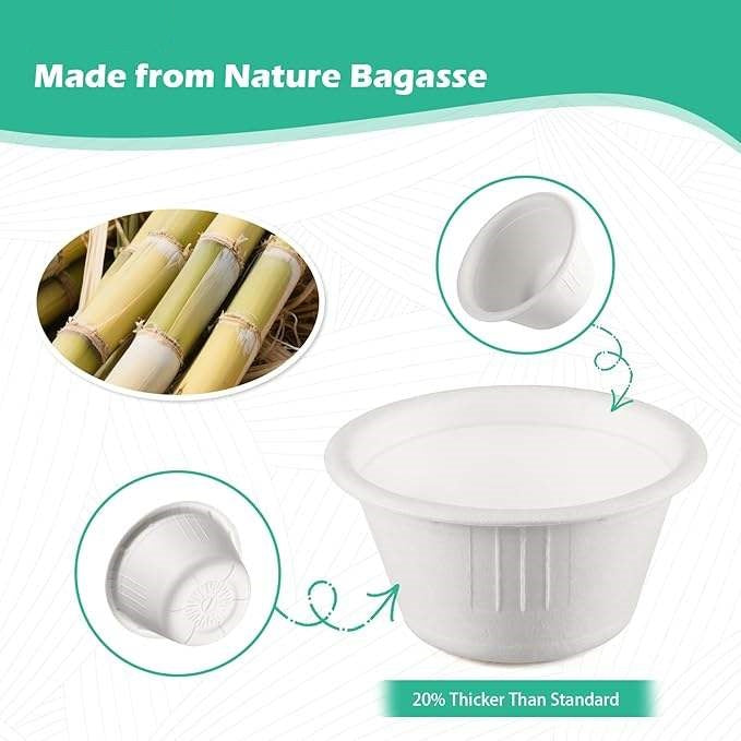 The bagasse 2oz cup showcases is made from nature bagasse