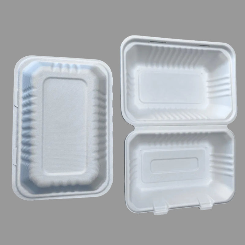 9x6 Inch100% Biodegradable Compostable Tableware Disposable Bagasse Sugarcane Takeaway Paper Lunch Food Box