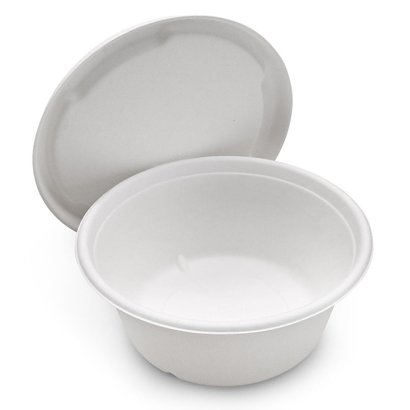 Disposable 500ml Sugarcane Bagasse Plastic Free Hot Soup Bowls With Lid Paper Bowl food storage