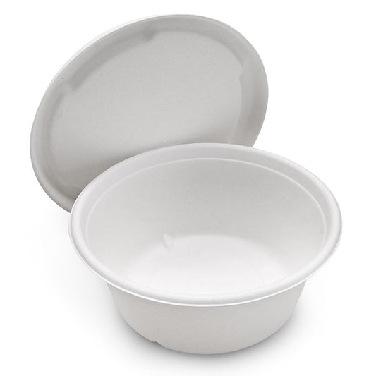Disposable 500ml Sugarcane Bagasse Plastic Free Hot Soup Bowls With Lid Paper Bowl food storage