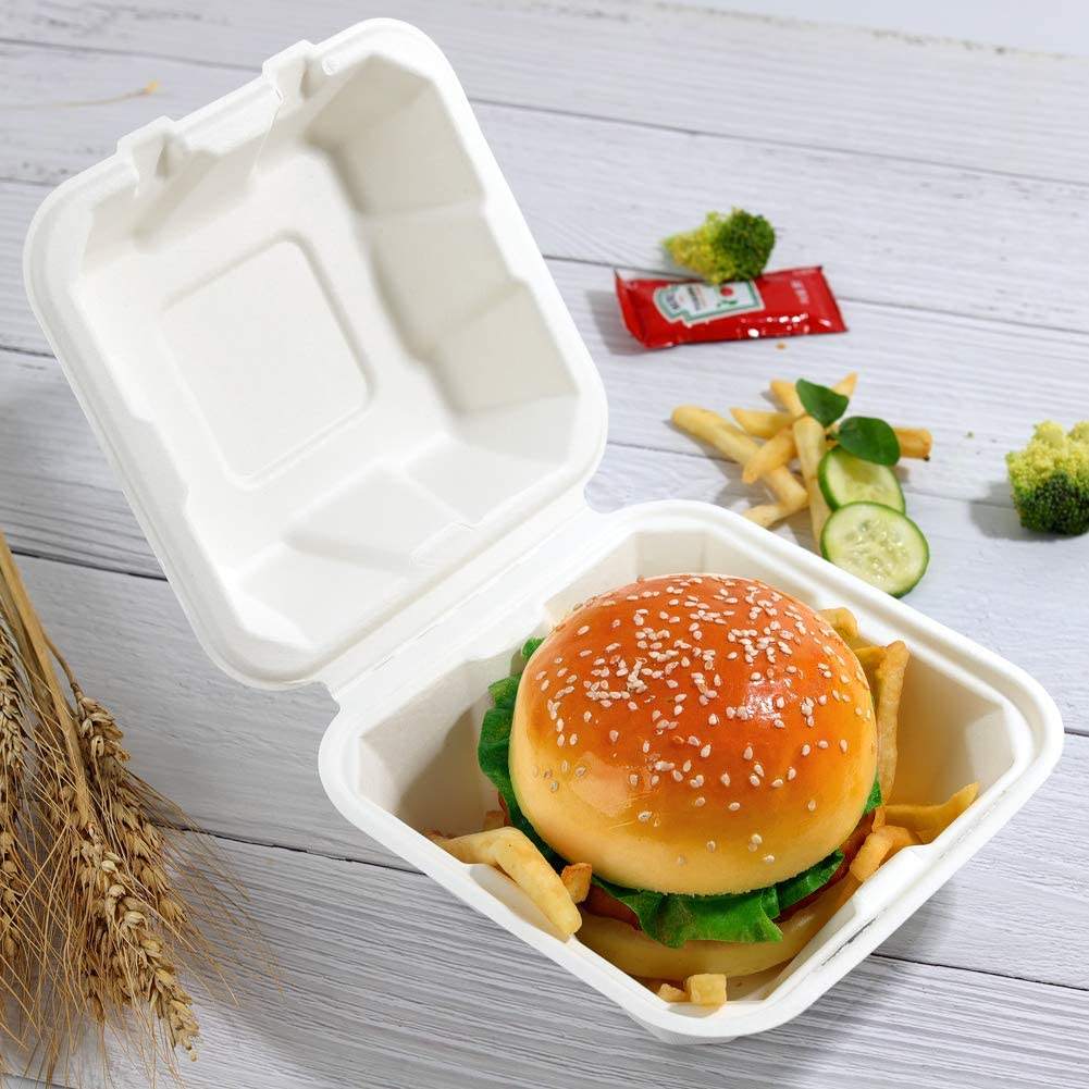 Biodegradable Sugarcane Bagasse 5 Inch Takeaway Burger Packaging Box