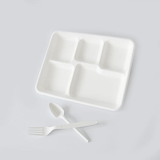 Compostable Disposable Food Container Sugarcane 5 Compartment Plate