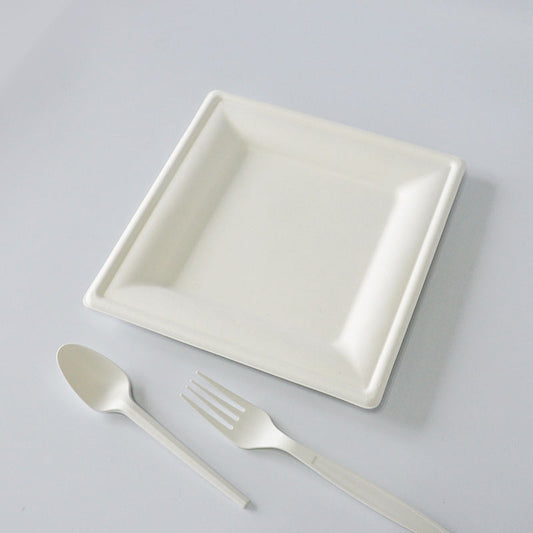 High Quality 10 Inch Heavy Duty Eco-Friendly Fully Degradable Restaurant Disposable Sugarcane Tableware Bagasse Pulp Square