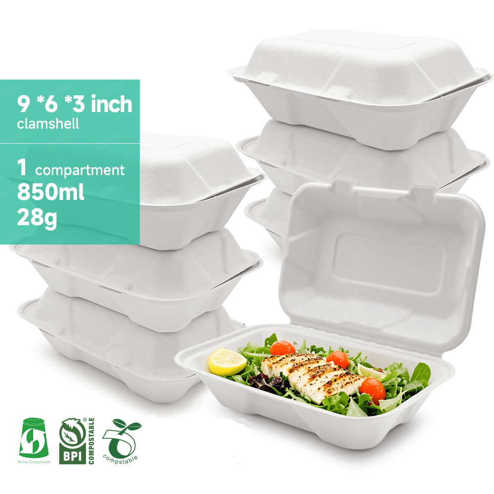 850ml Biodegradable & Compostable Sugarcane Bagasse Food Packaging Takeaway Box