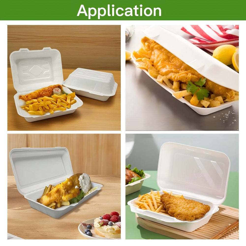 Customizable 12.4"x12.4"x1.2" Disposable Bio Fish and Chips Container Box Compostable Bagasse Eco-Friendly Lunch Box