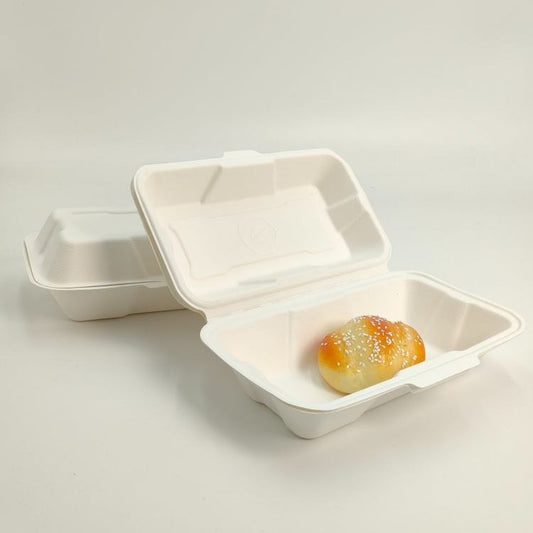 Biodegradable Compostable Disposable Lunch Box Hinged Clamshell Bagasse Pulp Paper Eco-Friendly Food Container