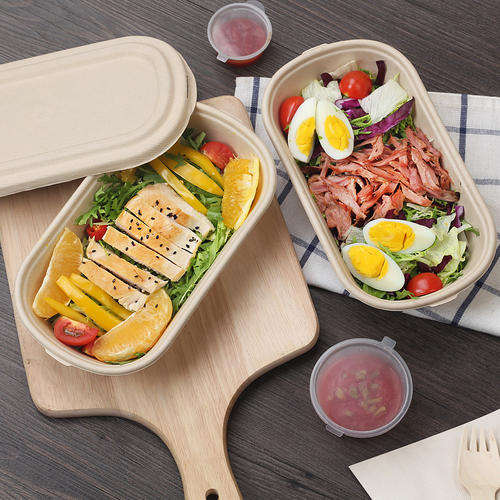 Eco-friendly 1000ml Biodegradable Recyclable Sugarcane Pulp Food-grade Rectangle Takeout Packaging Soup Plate Snack Bowls Takeaway