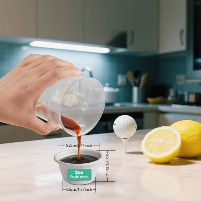 2oz soufflé cup size，The cup opening diameter is 2.44 inches, and the body height is 1.18 inches.