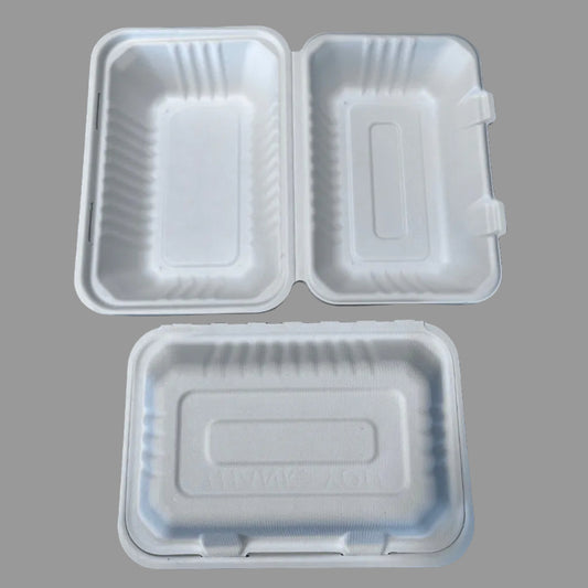 9x6 Inch 100% Biodegradable Disposable Bagasse Sugarcane Takeaway Paper Lunch Food Box Container