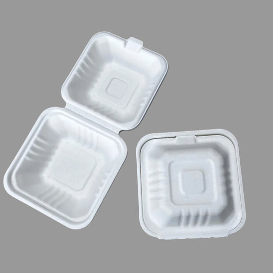 450ml 6 Inch Biodegradable & Compostable Sugarcane Bagasse Burger Lunch Boxes Customized