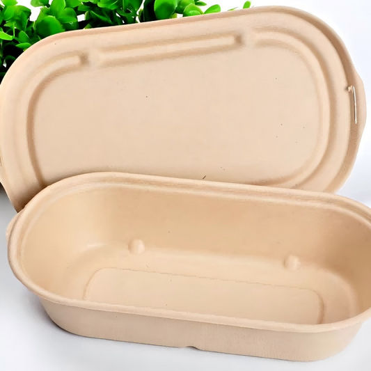 Quick Delivery Eco-friendly Disposable Bagasse Pulp Round Food Container with Lid Biodegradable Take Away Lunch Plates