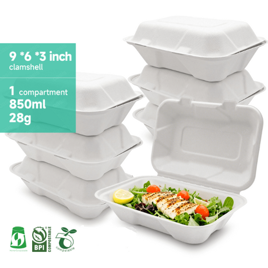 850ml Biodegradable & Compostable Sugarcane Bagasse Food Packaging Takeaway Box