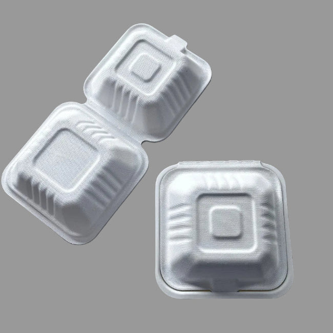 450ml 6 Inch Biodegradable & Compostable Sugarcane Bagasse Burger Lunch Boxes Customized