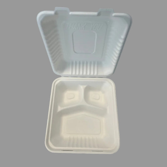 Biodegradable Disposable Food Box 8 Inch Sugarcane Bagasse Burger Pulp Paper Box